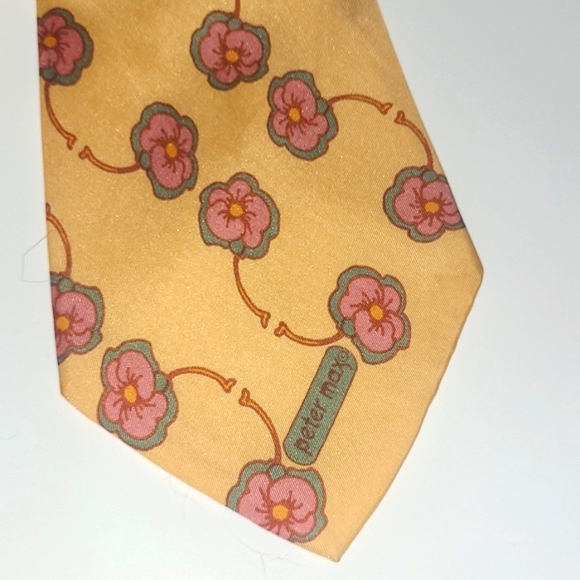 Peter Max Silk Tie Signed Pop Art Vintage Peach Pink Green Floral Pastel Print - Picture 11 of 11